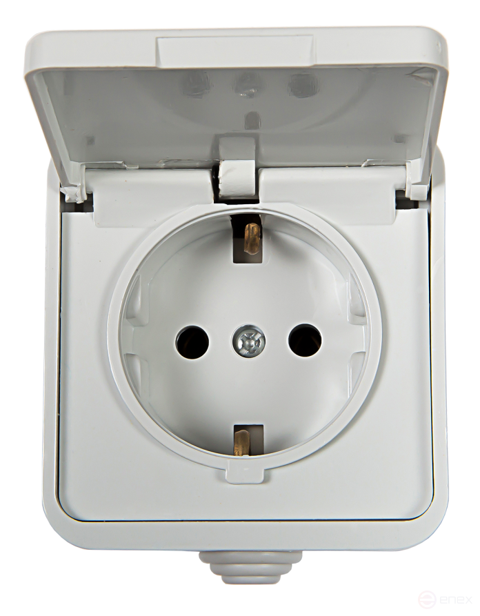 Розетка одинарная с заземлением с крышкой AQUA белая полугерметичная 3112 IN HOME