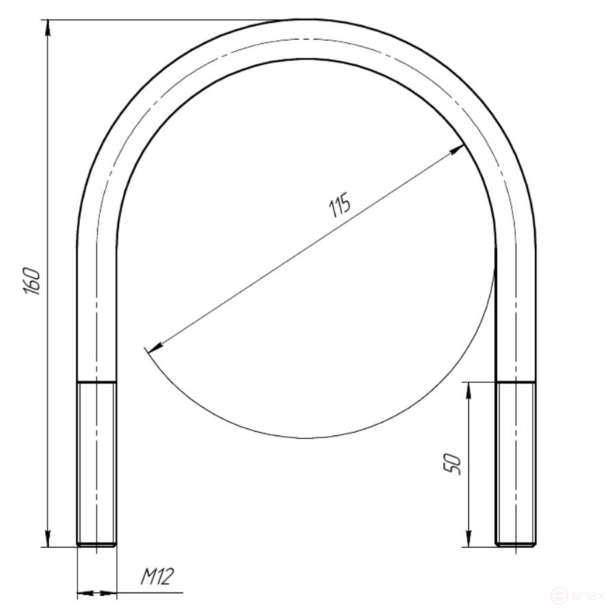 Керн Комплект хомут U образный гост 24137-80 м12х115 + 2 гайки + 2шайбы. Оцинкованный. 5 комплектов RKU00121152005