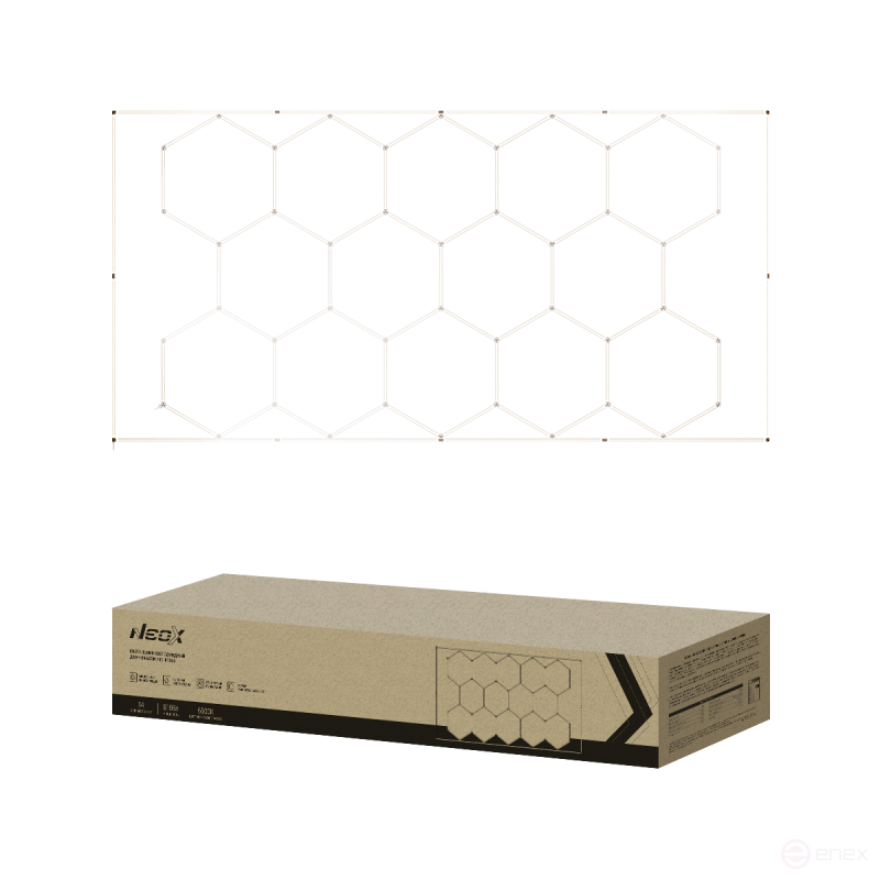 Светильник светодиодный ДБО-HEXAGON 14С-81065 810Вт 6500К 14сот с рамкой 0.5м шнур с вилкой 4835х2430мм NEOX