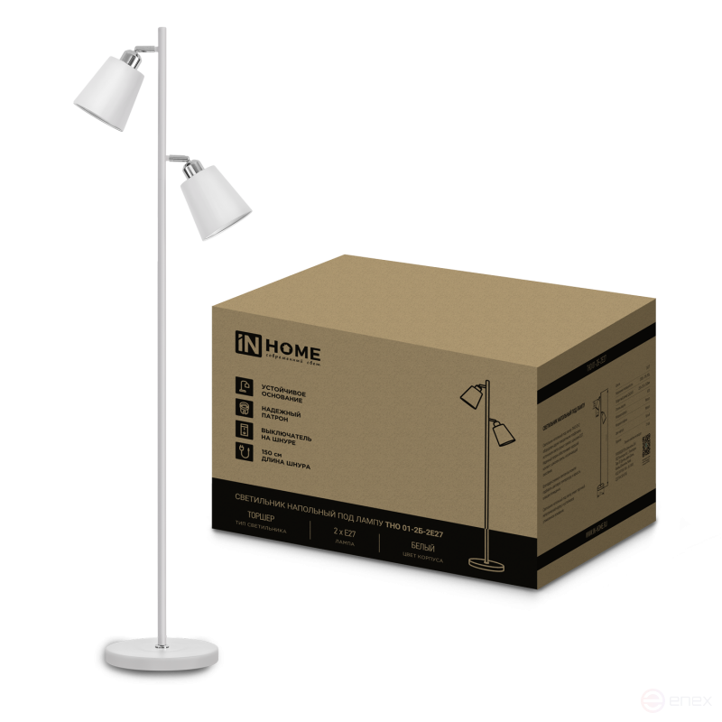 Светильник напольный под лампу ТНО 01-2-2хЕ27Б 230В белый плафон, белый корпус IN HOME