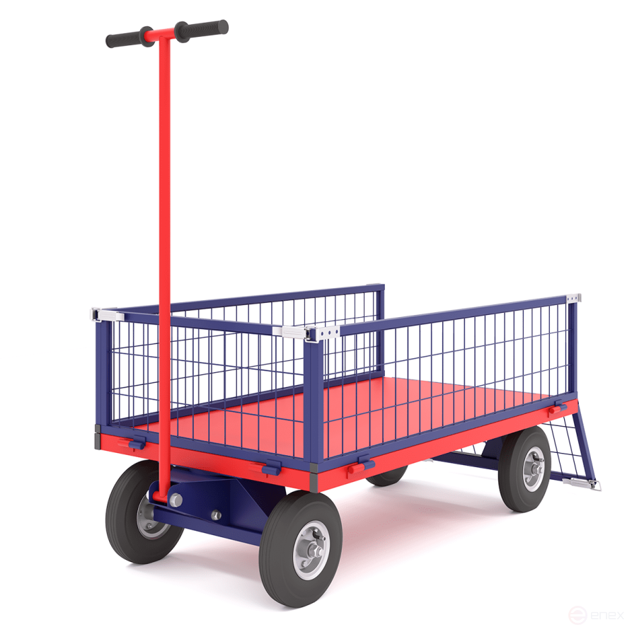 Тележка платформенная, усиленная, с поворотной осью ТПОБ 2 С (600х900х300) колёса литые d250мм.