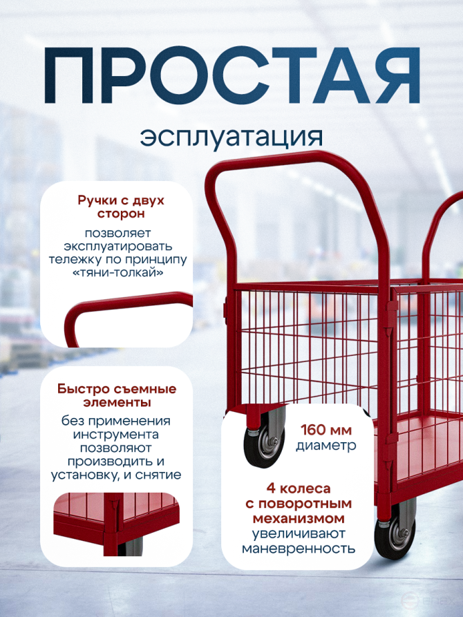 Тележка платформенная с бортами ТС 3 RT (600х1000) колёса d 160