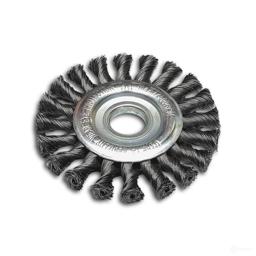 Disc harness brush, D100 mm, width 12 mm, 18 harnesses, straight steel wire STH 0.50 mm, M14 fit