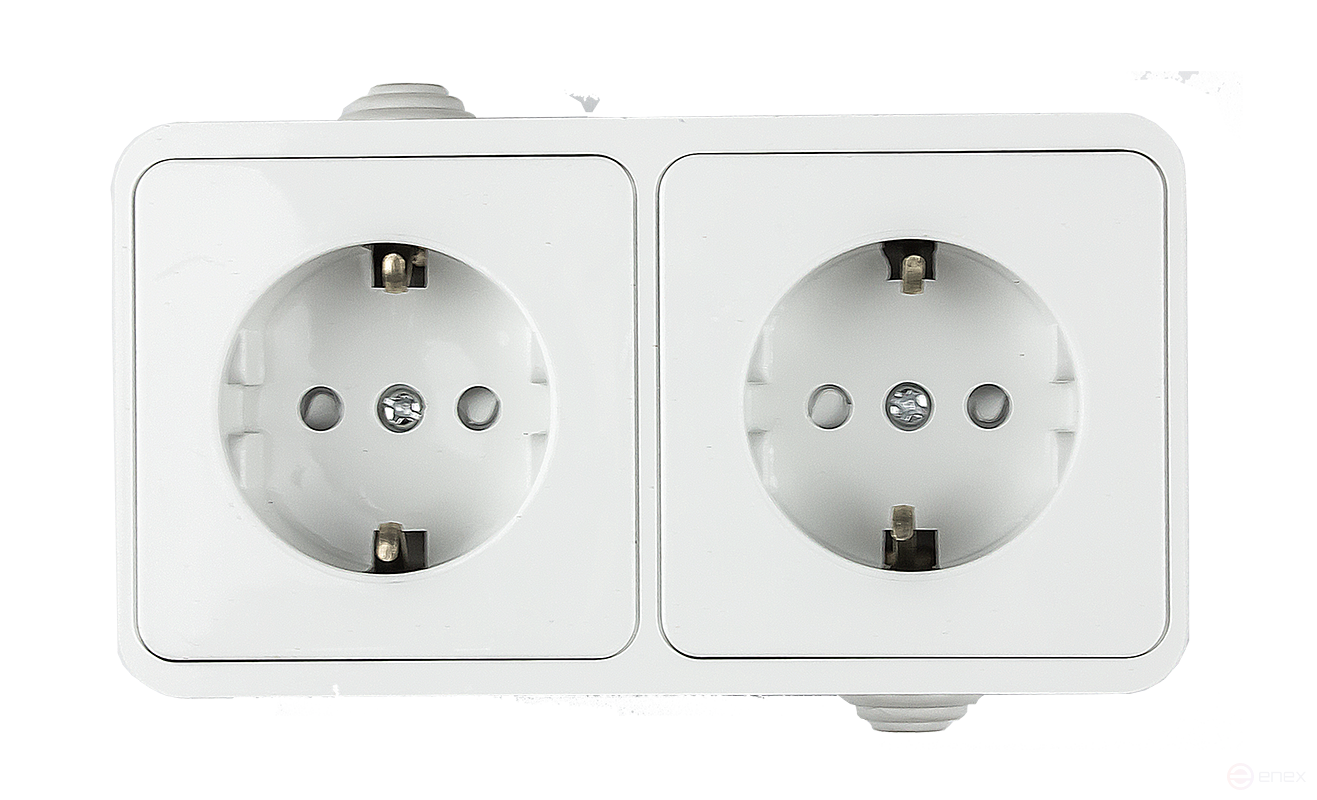 Розетка двойная с заземлением со шторкой AQUA белая полугерметичная 3123 IN HOME