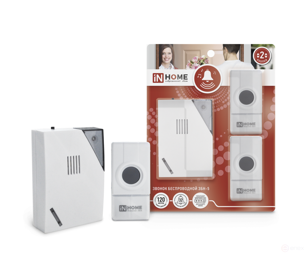 Call Wireless ZBN-5 32 Melodies 120m Digitally Encoded with Two Buttons IP44 WHITE-GRAY IN HOME