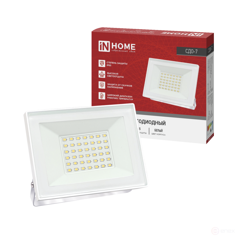 Прожектор светодиодный СДО-7 50Вт 230В 4000К IP65 белый IN HOME