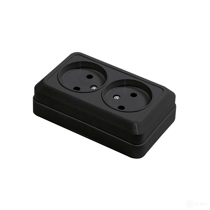 Розетка двойная BOLLETO черная накладная 7102B IN HOME