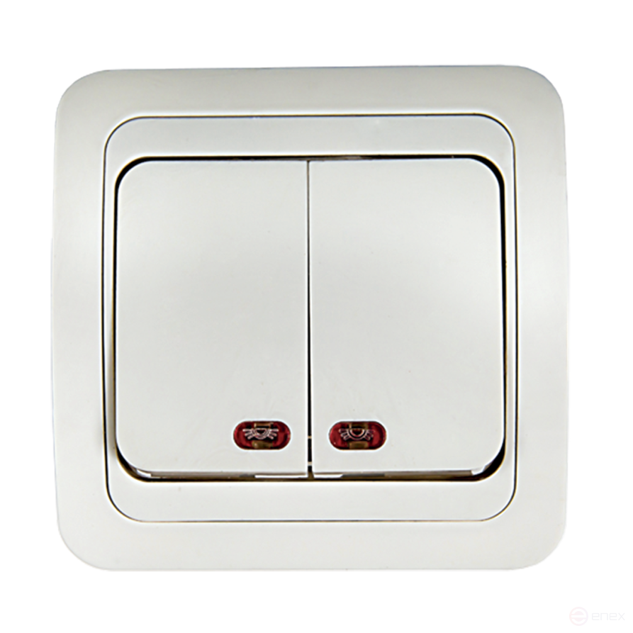 Выключатель двухклавишный с подсветкой CLASSICO белый 2123 IN HOME