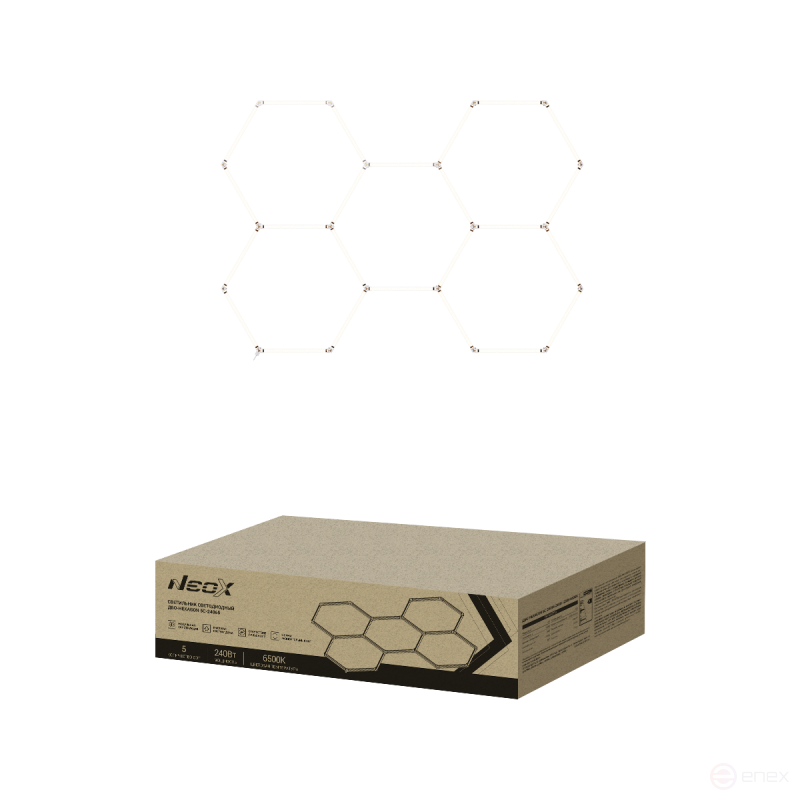 LED lamp DBO-HEXAGON 5C-24065 240W 230V 6500K 5 hundred 0.5m cord with plug 1628x2380mm NEOX