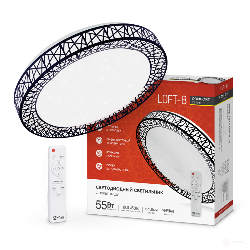 Светильник светодиодный COMFORT LOFT-B 55Вт 230В 3000-6500K 4400Лм 395x105мм с пультом ДУ IN HOME