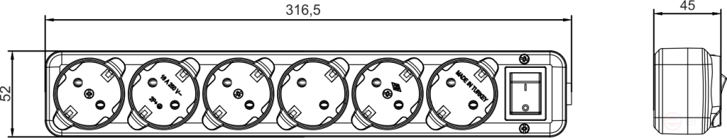 Plug NE-AD 6 sockets with switch, grounded