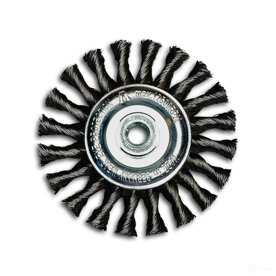 Щетка коническая жгутовая, Д115 мм, ширина 12 мм, 20 жгутов, стальная прямая проволока STH 0,50 мм, посадка М14