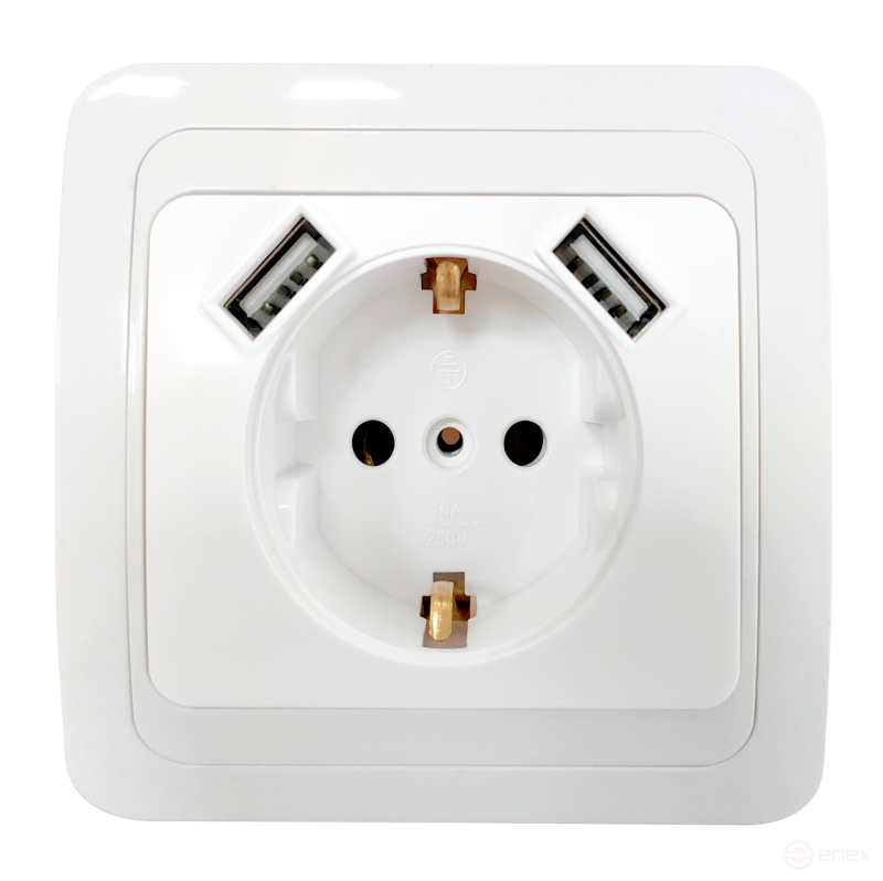 Розетка одинарная с заземлением CLASSICO с двумя USB белая 2047 IN HOME
