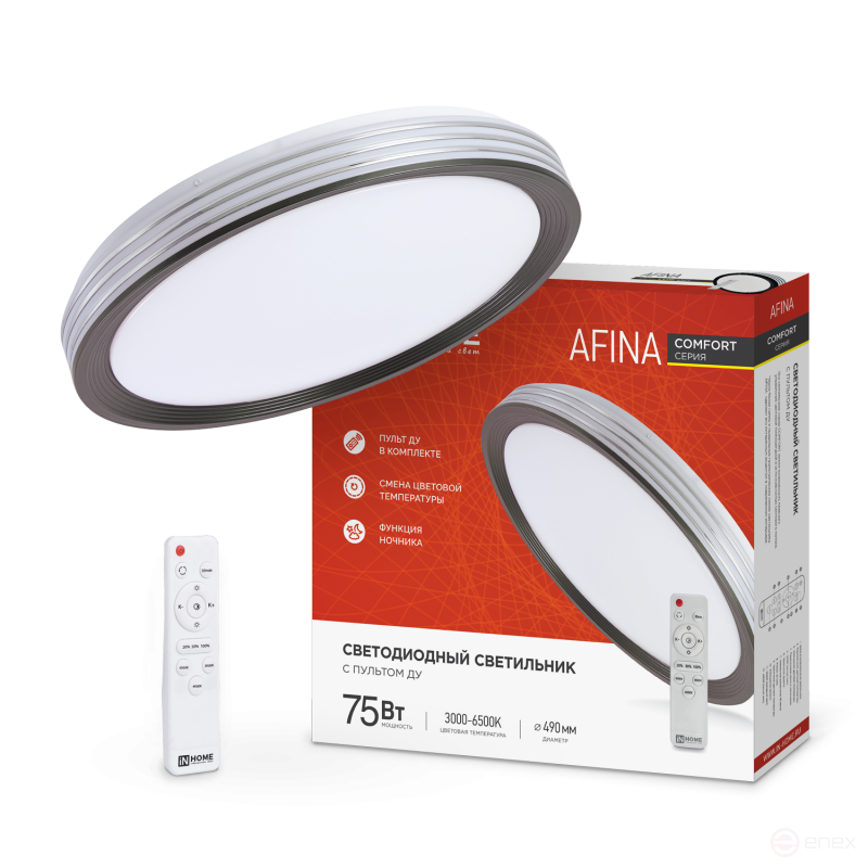 Светильник светодиодный COMFORT AFINA 75Вт 230В 3000-6500K 6000Лм 500x80мм с пультом ДУ IN HOME
