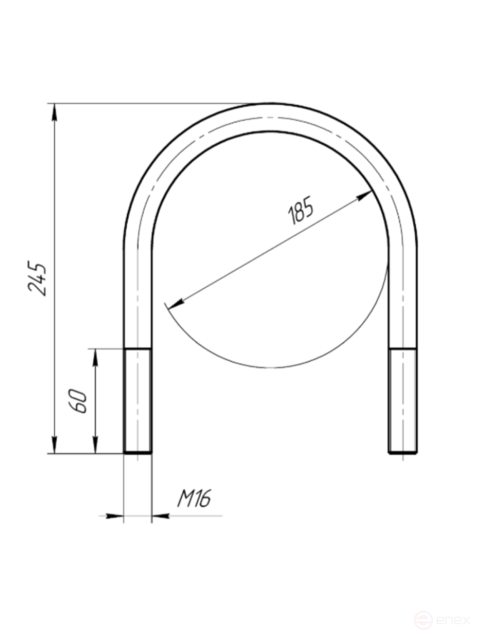 Керн Комплект хомут U образный гост 24137-80 м16х185 + 2 гайки + 2шайбы. Оцинкованный. 1 комплект RKU00161852001