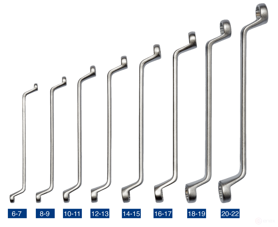 Набор двусторонних накидных гаечных ключей с изгибом, 8 шт. (6 - 22 мм), пластиковый держатель