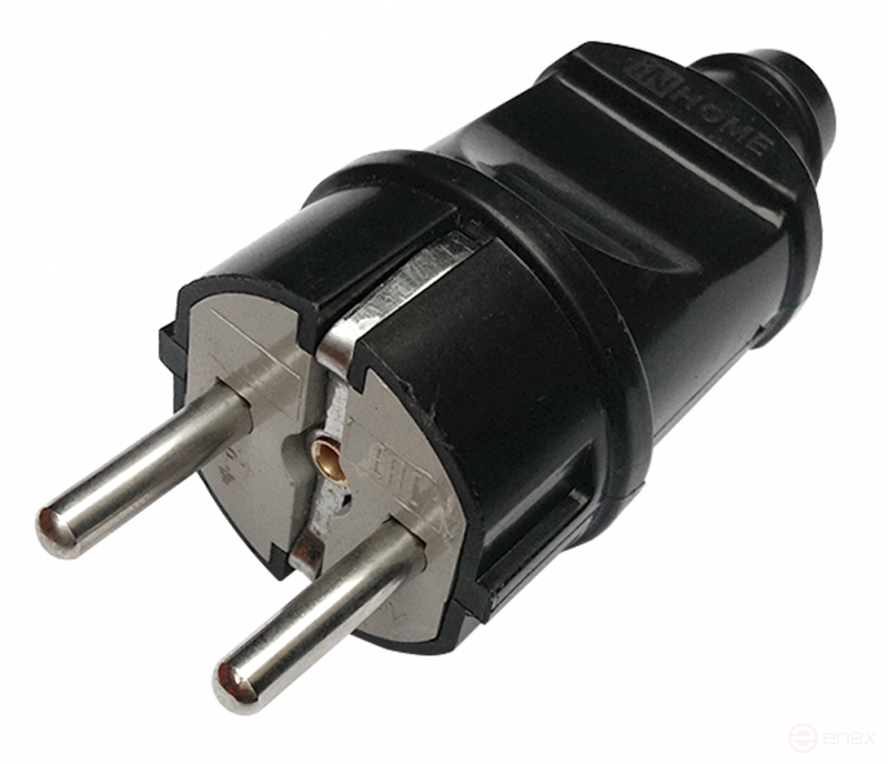 Вилка прямая с заземлением 16А черная 4240 IN HOME