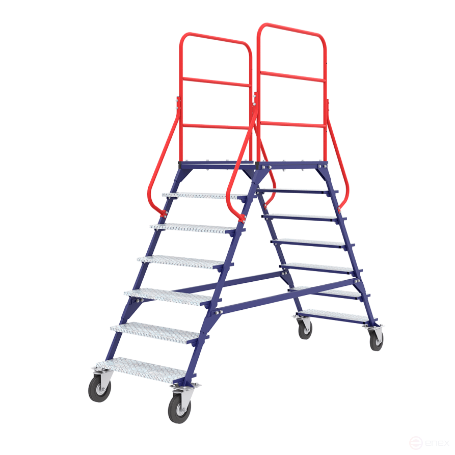 Лестница передвижная разборная ЛР 6.2 (785х2330х2135мм) 6 ступеней, 2 марша, колеса d160мм.