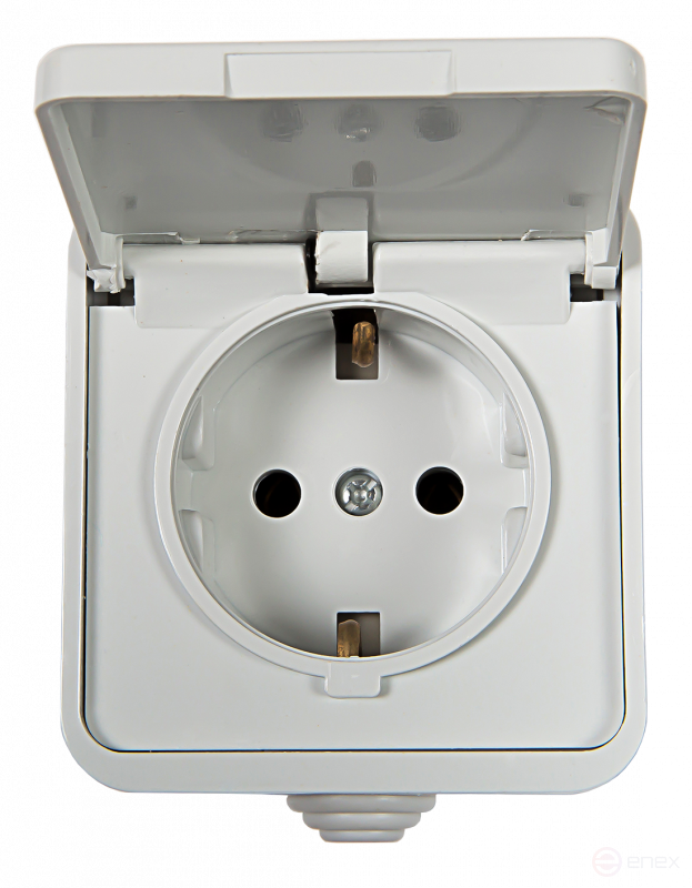 Розетка одинарная с заземлением с крышкой AQUA белая полугерметичная 3112 IN HOME