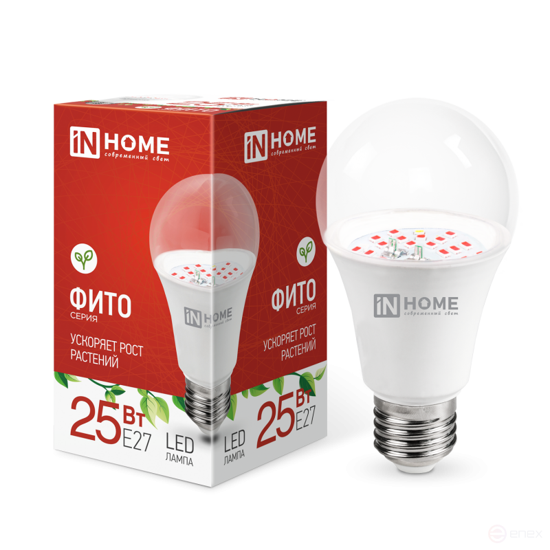 Лампа светодиодная LED-A65 STD-ФИТО красно-синий спектр 25Вт 230В Е27 IN HOME