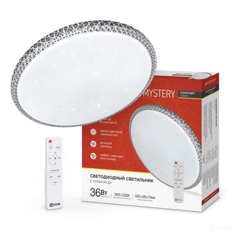 Светильник светодиодный COMFORT MYSTERY 36Вт 230В 3000-6500K 2900Лм 400x70мм с пультом ДУ IN HOME
