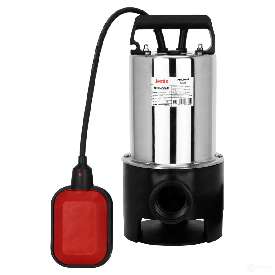 ФНН-225-8, Насос фекальный, корпус нерж.сталь, 750 Вт, JEMIX