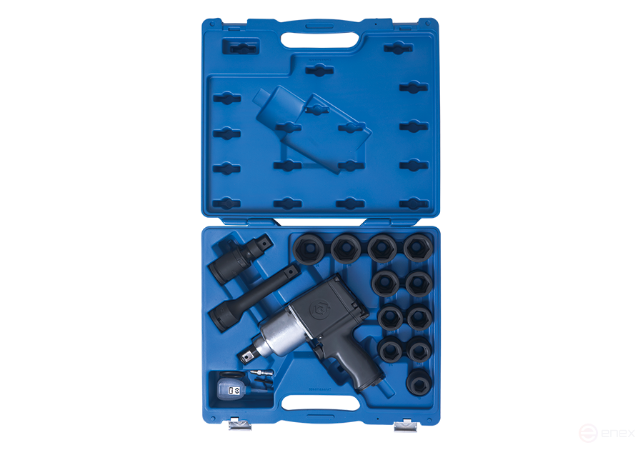 3/4" pneumatic impact wrench, 1085 Nm, with set of impact heads, 18 pieces KING TONY 64114AMP