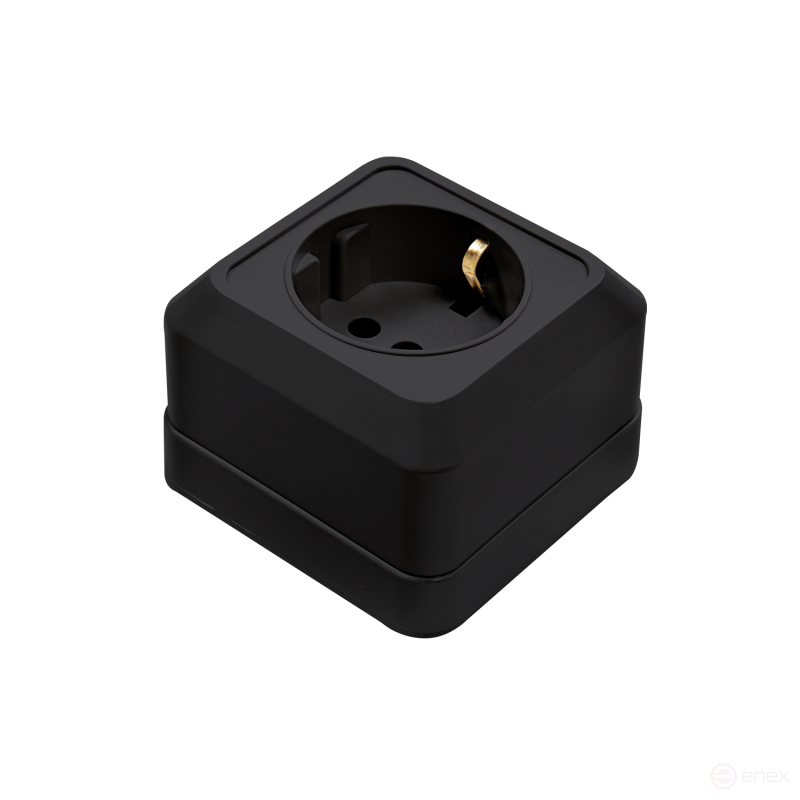 Розетка одинарная с заземлением BOLLETO черная накладная 7028B IN HOME