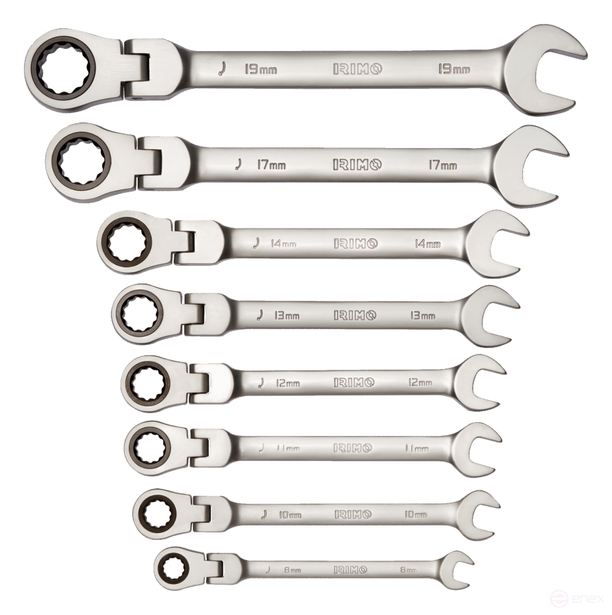 Набор комбинированных ключей с храповиком и шарнирной головкой, 8 шт. (8 - 19 мм), пластиковый держатель