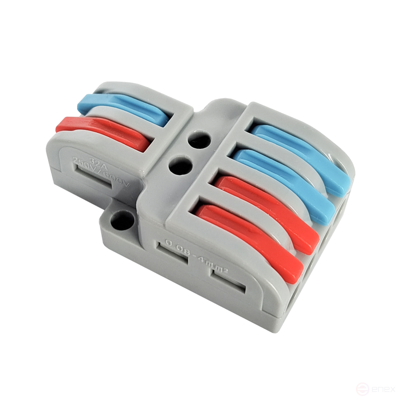 Клемма проходная разветвительная КПР 222-4124 с рычагами 2/4 полюса 0.08-2.5/4мм2 (5шт./уп.) IN HOME