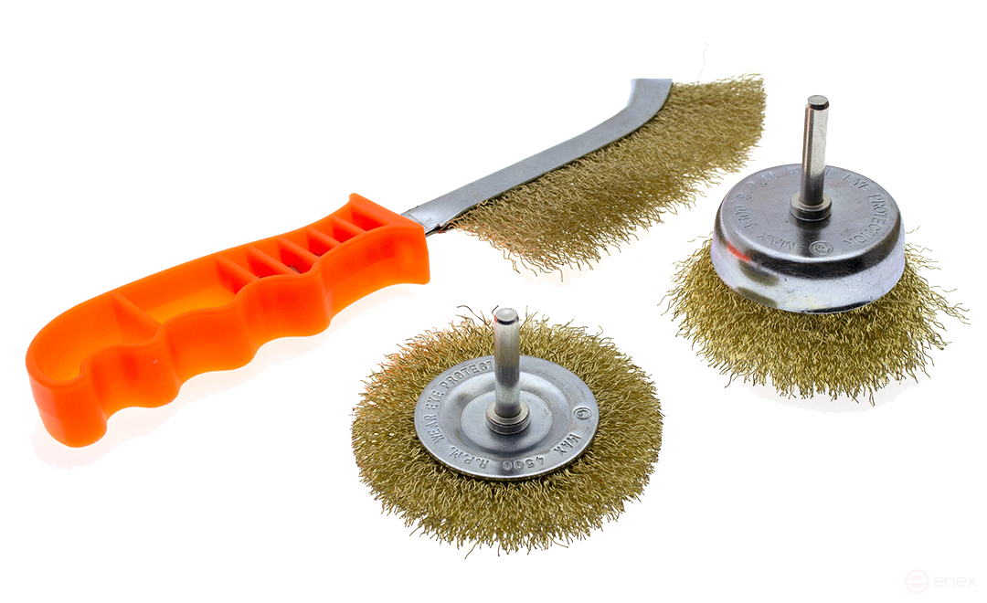 Кордщетка для дрели, набор 3 шт. - ручная 250мм, 75мм радиальная, 75мм чашка, ЧЕГЛОК (48)