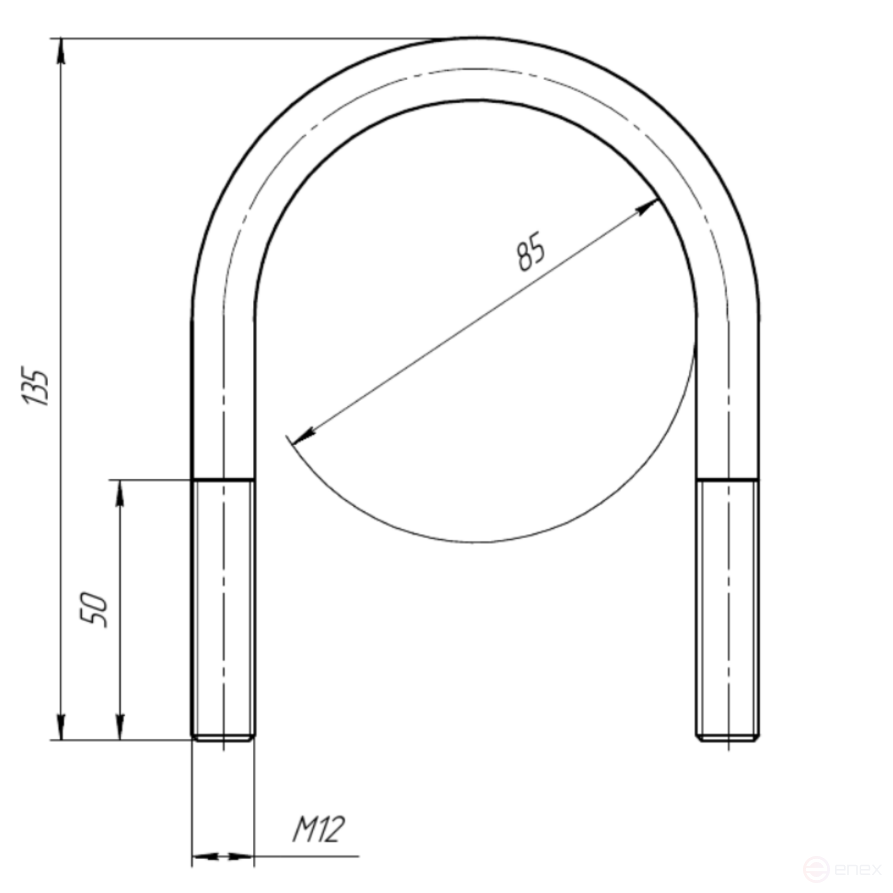 Керн Комплект хомут U образный гост 24137-80 м12х85 + 2 гайки + 2шайбы. Оцинкованный. 5 комплектов RKU00120852005