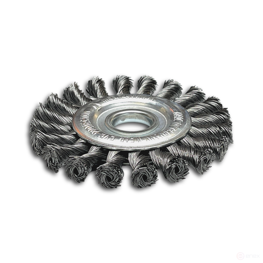 Disc harness brush, D100 mm, width 12 mm, 18 harnesses, straight steel wire STH 0.50 mm, M14 fit