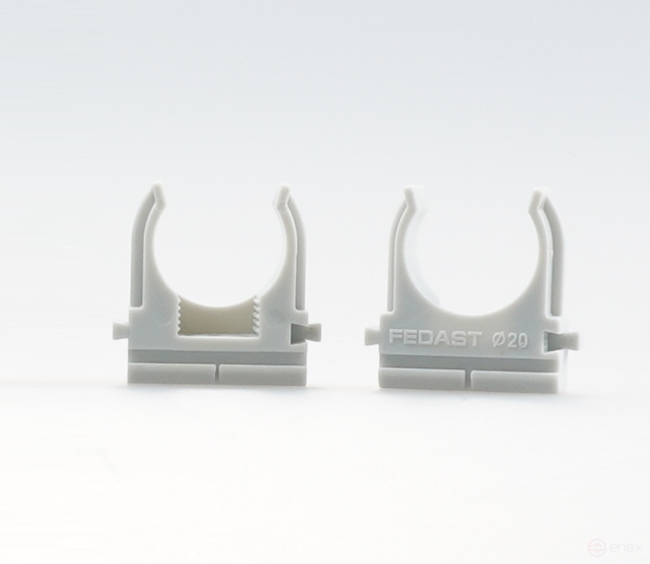 Крепеж-клипса для труб для монтажного пистолета серая в п/э д20 (100 шт/уп) Fedast