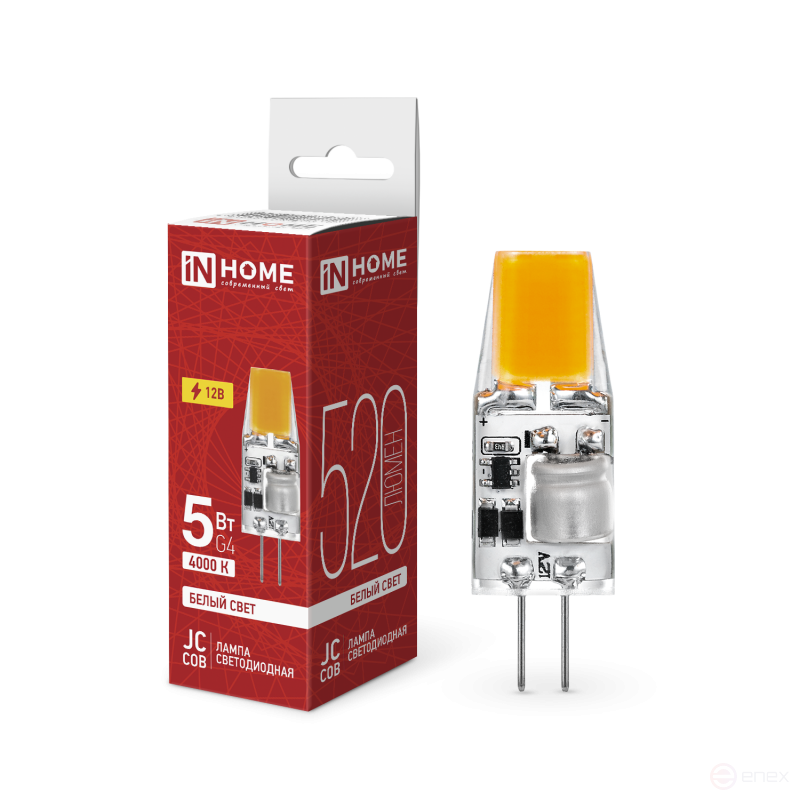 Лампа светодиодная LED-JC-COB 5Вт 12В G4 4000К 520Лм IN HOME