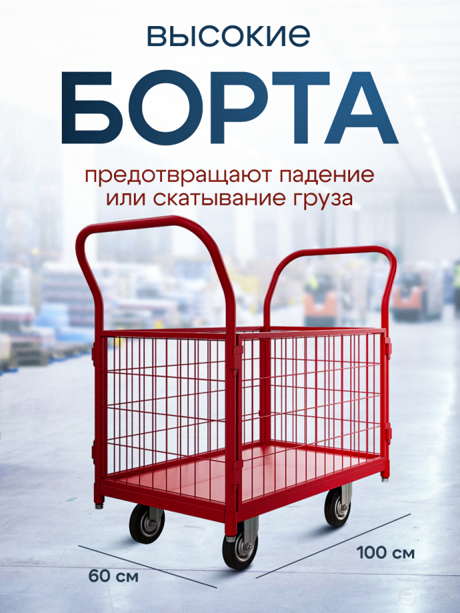 Тележка платформенная с бортами ТС 3 RT (600х1000) колёса d 160