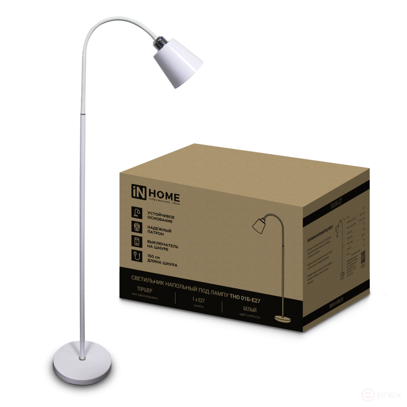 Светильник напольный под лампу ТНО 01-Е27Б 230В белый плафон, белый корпус IN HOME