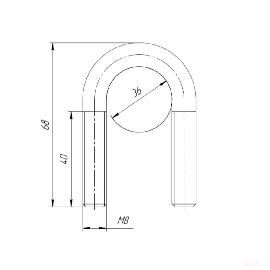 Керн Комплект хомут U образный гост 24137-80 м8х36 + 2 гайки + 2шайбы. Оцинкованный. 10 комплектов RKU00080362010