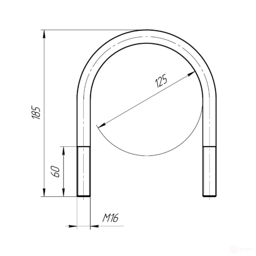 Керн Комплект хомут U образный гост 24137-80 м16х125 + 2 гайки + 2шайбы. Оцинкованный. 1 комплект RKU00161252001