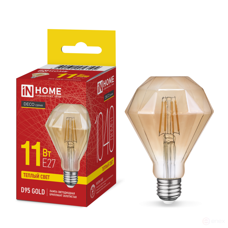 Лампа светодиодная LED-D95-deco gold 11Вт 230В E27 3000K 1040Лм 95мм бриллиант золотистая IN HOME