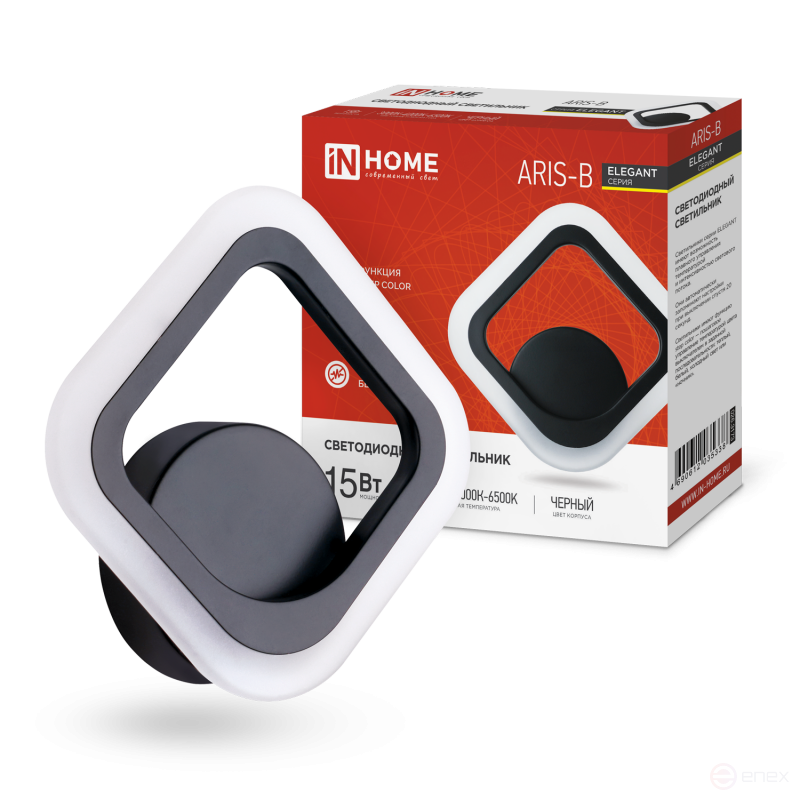 Светильник светодиодный ELEGANT ARIS-B 15Вт 230В 3000-6500K 1200Лм STEP COLOR черный IN HOME