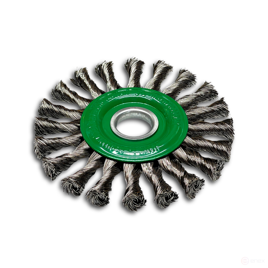 Щетка дисковая жгутовая, Д178 мм, ширина 14 мм, 32 жгута, нержавеющая проволока ROH 0,50 мм, посадочное отверстие 22,2 мм