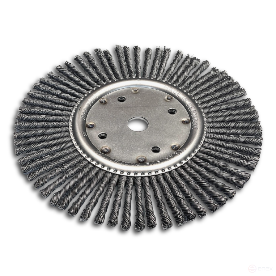 Щетка дисковая жгутовая, Д300 мм, ширина 8 мм, 64 жгута, стальная прямая проволока STA 0,50 мм, посадочное отверстие 20 мм