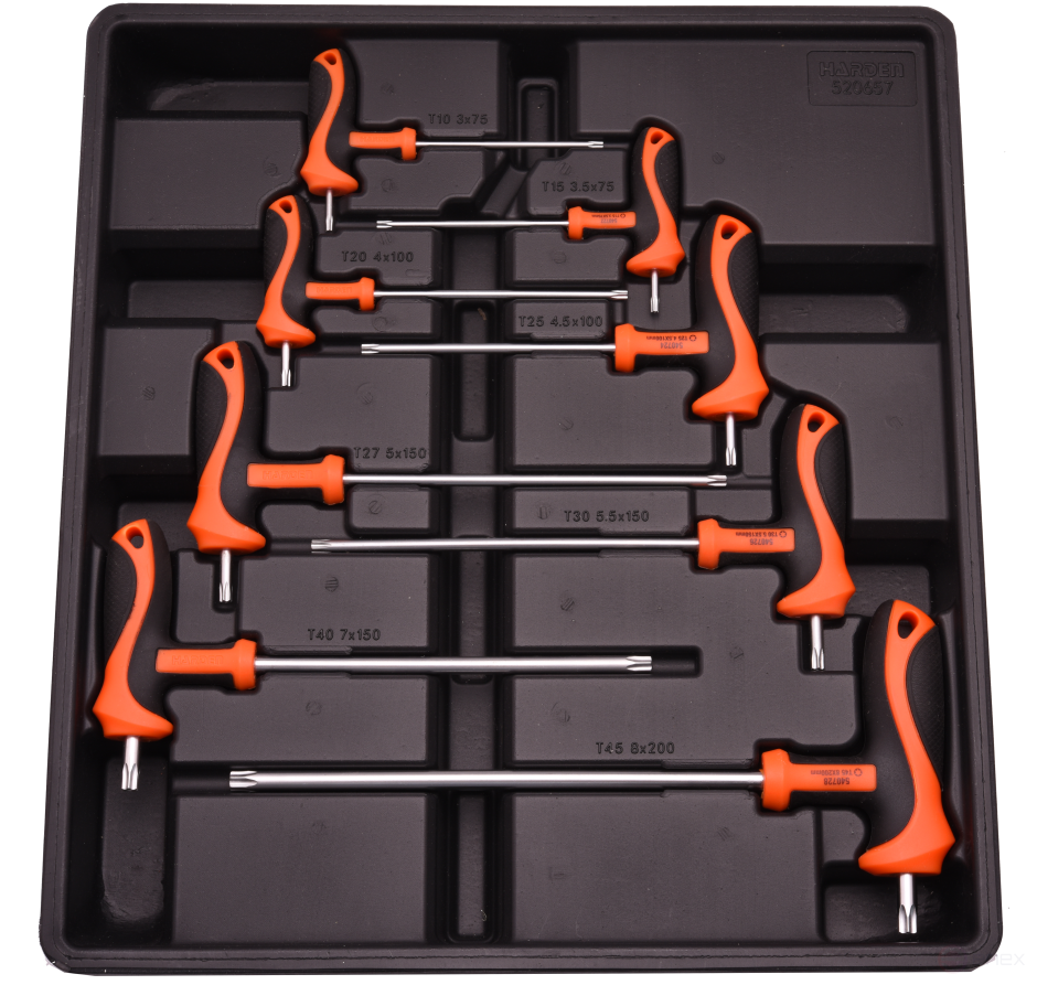 Набор из 8 ключей TORX с Т-образной рукояткой 3-8мм CRV // HARDEN