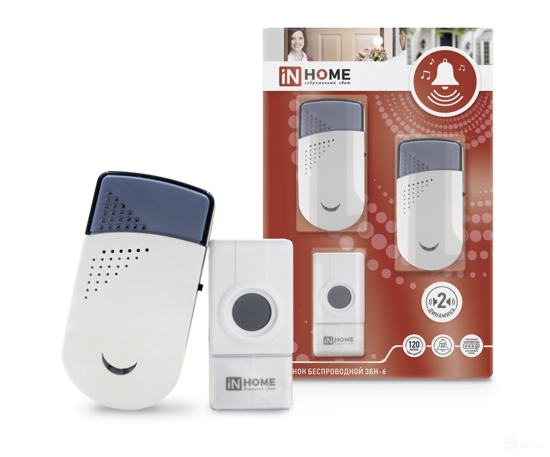 ZBN-6 Wireless Call with Two Speakers 32 Ringtones 120m with IP44 Button White-gray IN HOME