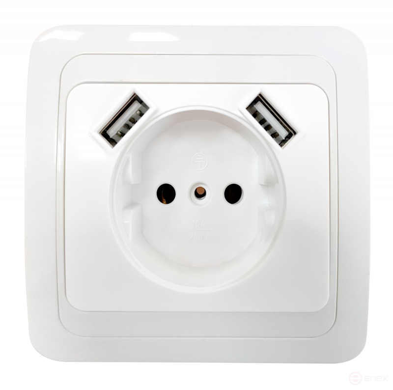 Розетка одинарная CLASSICO с двумя USB белая 2147 IN HOME