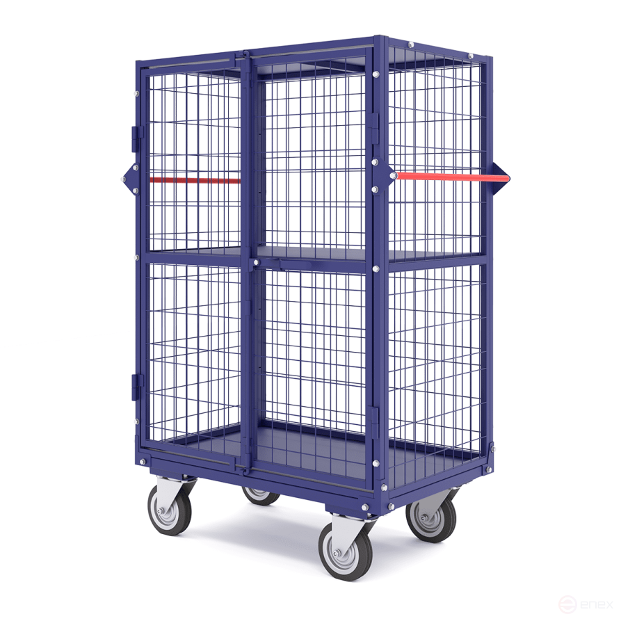 Mesh cabinet, bottom - sheet metal, with two doors WCM 2 (600x900x1200mm) wheels d160mm