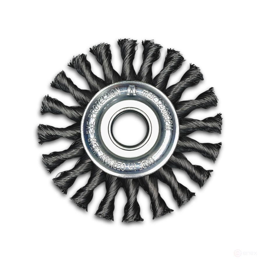 Щетка дисковая жгутовая, Д125 мм, ширина 14 мм, 24 жгута, стальная прямая проволока STH 0,50 мм, посадочное отверстие 22,2 мм