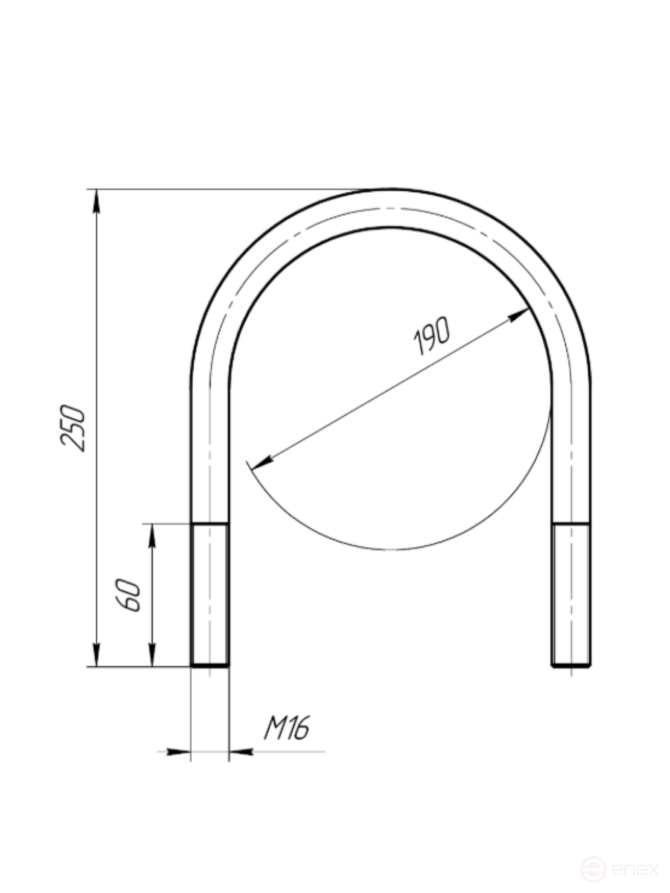 Керн Комплект хомут U образный гост 24137-80 м16х190 + 2 гайки + 2шайбы. Оцинкованный. 1 комплект RKU00161902001