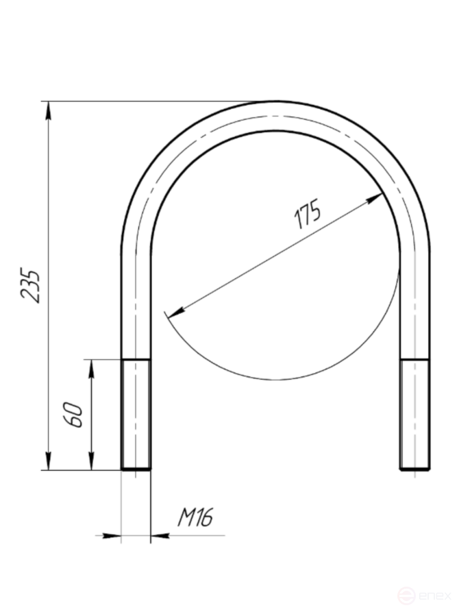 Керн Комплект хомут U образный гост 24137-80 м16х175 + 2 гайки + 2шайбы. Оцинкованный. 1 комплект RKU00161752001